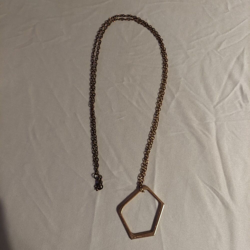 Pentagon Pendant Necklace Goldtone 33" Pendant 2"
